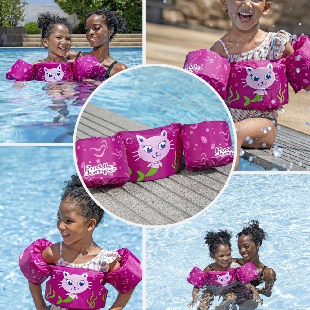 Girls Cat Swim Mermaid Rashguard Float Life Jacket Waist Adjustable Vacation New